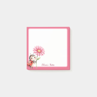 Personalisierte Marienkäfer-Rosa-Blumen-Notizzette Post-it Klebezettel