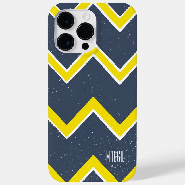 Personalisierte Marine und gelb moderne Preppy Case-Mate iPhone 14 Pro Max Hülle (Rückseite)