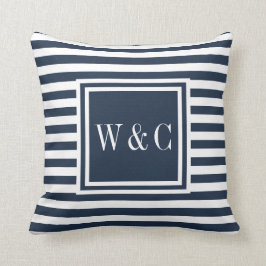 Personalisierte Marine und Weißes Monogramm Kissen