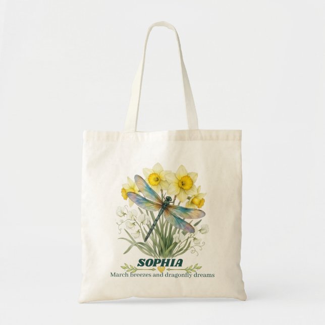 Personalisierte März-Geburtsblume Iris Libelle Tragetasche (Vorne)