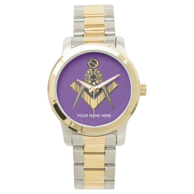 Personalisierte Masonic-Geschenke | Freemason Lila Armbanduhr (Vorderseite)