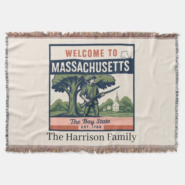 Personalisierte Massachusetts-Wurfdecke Decke (Vorderseite)