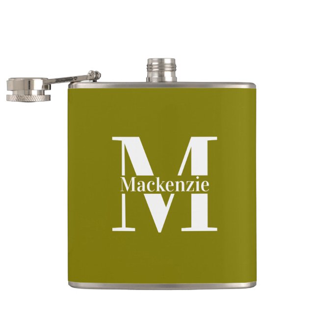 Personalisierte Maßanfertigung Monogramm Grün Flachmann (Geöffnet)