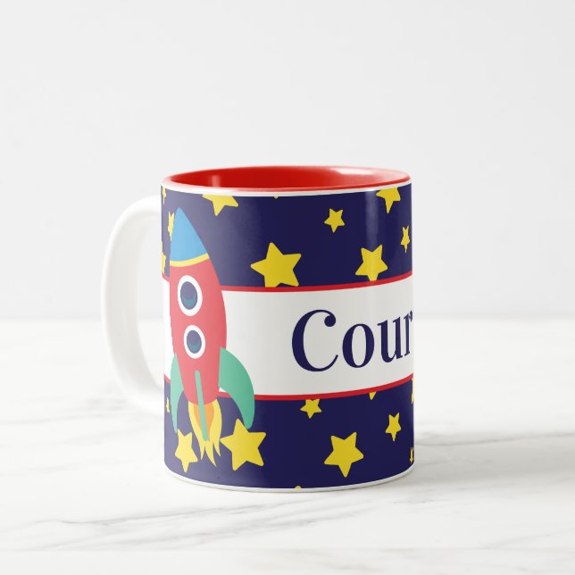 Personalisierte Massenumarmung für Weltraumraketen Zweifarbige Tasse (Vorderseite Links)