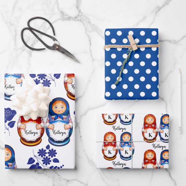 Personalisierte Matryoshka Dolls Geschenkpapier Set (Vorderseite)