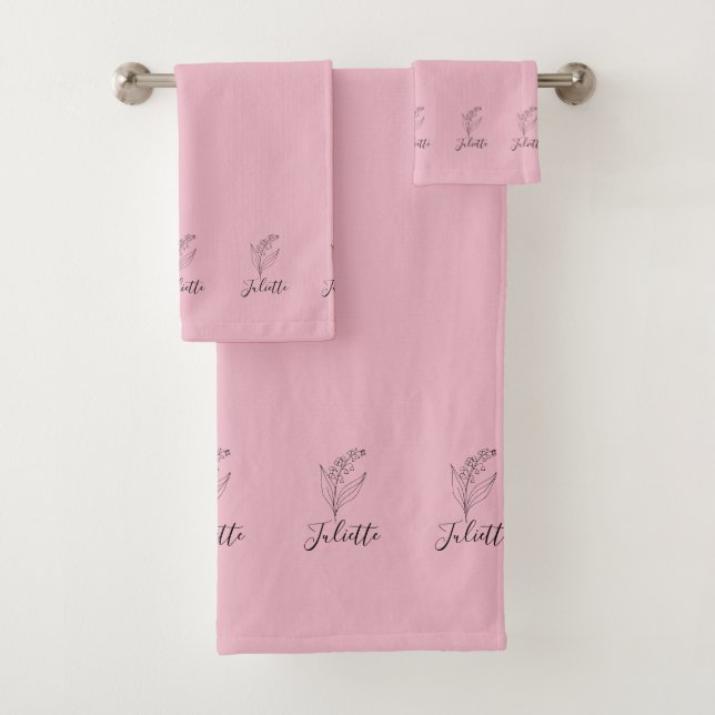 Personalisierte May Lily of the Valley Birth Blume Badhandtuch Set (Insitu)