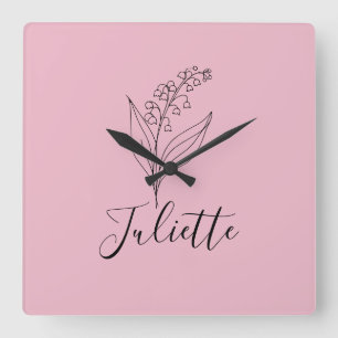 Personalisierte May Lily of the Valley Birth Blume Quadratische Wanduhr