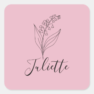 Personalisierte May Lily of the Valley Birth Blume Quadratischer Aufkleber