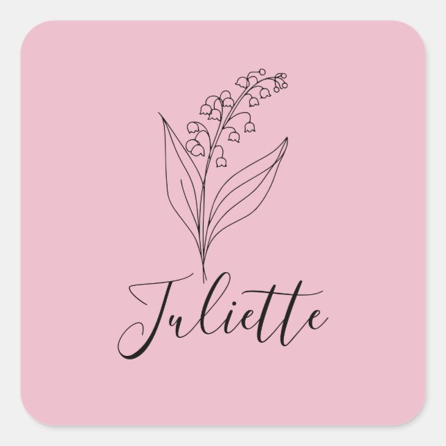 Personalisierte May Lily of the Valley Birth Blume Quadratischer Aufkleber (Vorderseite)