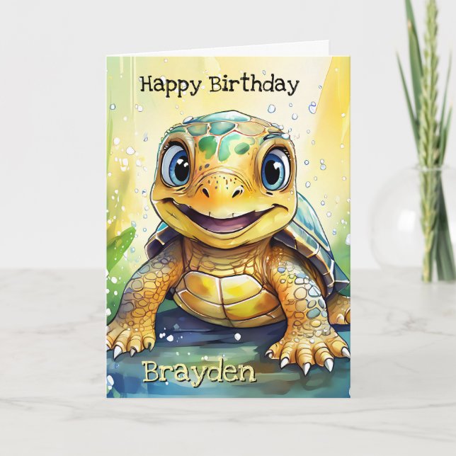 Personalisierte Meeresschildkröte Geburtstag mit F Karte (Vorderseite)