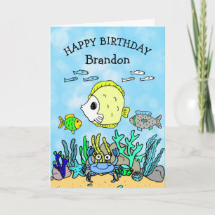 Personalisierte Meerestiere Jungen-Geburtstag Karte