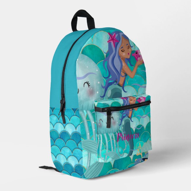 Personalisierte Meerjungfrau Bedruckter Rucksack (Rückseitige Ecke links)