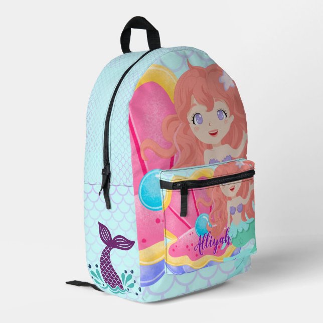 Personalisierte Meerjungfrau Bedruckter Rucksack (Rückseitige Ecke links)