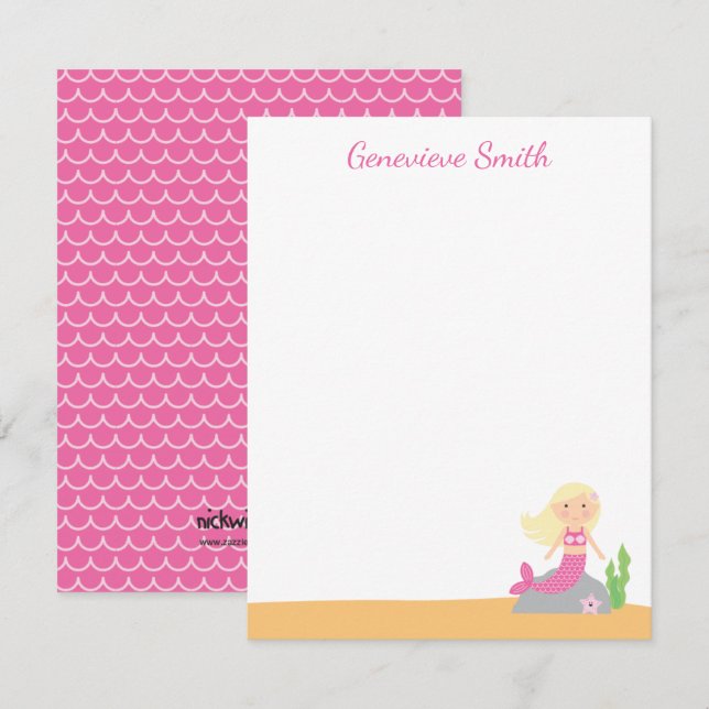 Personalisierte Meerjungfrau | Blonde Rosa Einladung (Vorne/Hinten)