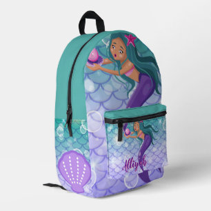 Personalisierte Meerjungfrau Cyan Bedruckter Rucksack