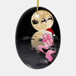 Personalisierte Meerjungfrau und Weihnachtsmannmüt Keramik Ornament