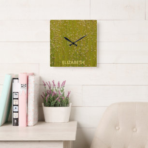 Personalisierte mehrfarbige grüne Florals Quadratische Wanduhr