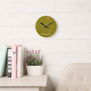 Personalisierte mehrfarbige grüne Florals Runde Wanduhr