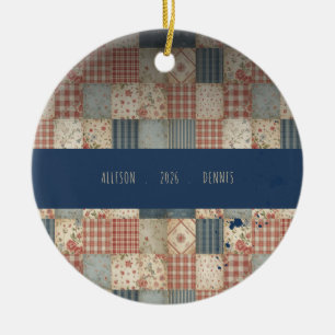 Personalisierte Memory-Quilt-Familienname Weihnach Keramik Ornament