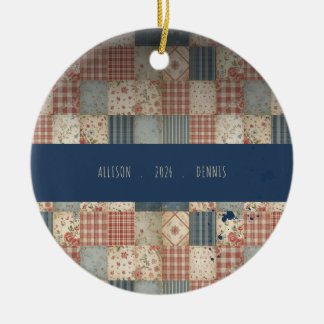 Personalisierte Memory-Quilt-Familienname Weihnach Keramik Ornament
