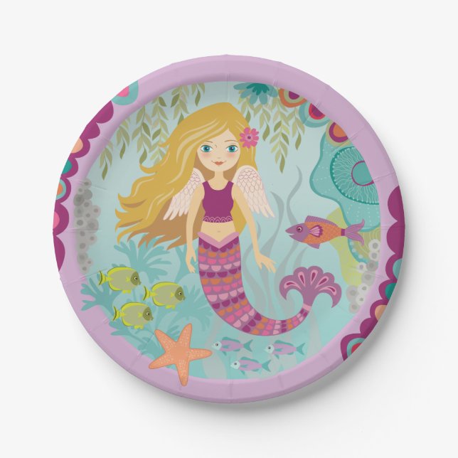 Personalisierte Mermaid Birthday Party Paper Telle Pappteller (Vorderseite)