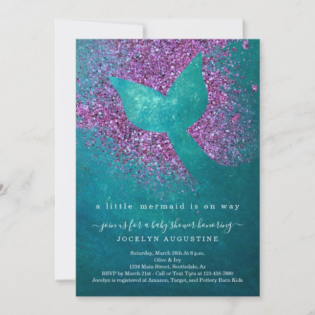 Personalisierte Mermaid Themed Baby Dusche Einladu Einladung (Vorderseite)