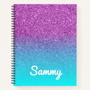 Personalisierte Mermaid Violet und Aqua Glitzer Om Notizbuch