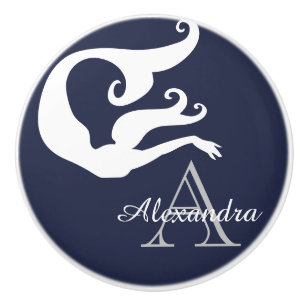 Personalisierte Mermaid White Navy mit Monogramm  Keramikknauf
