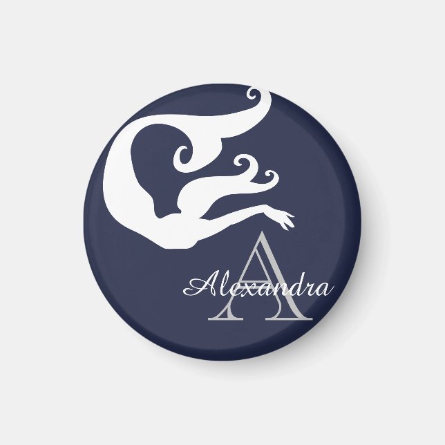 Personalisierte Mermaid White Navy mit Monogramm Magnet (Vorne)