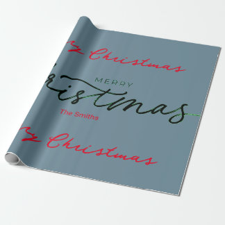 PERSONALISIERTE MERRY CHRISTMAS GIFT WRAP GRAU BLU GESCHENKPAPIER
