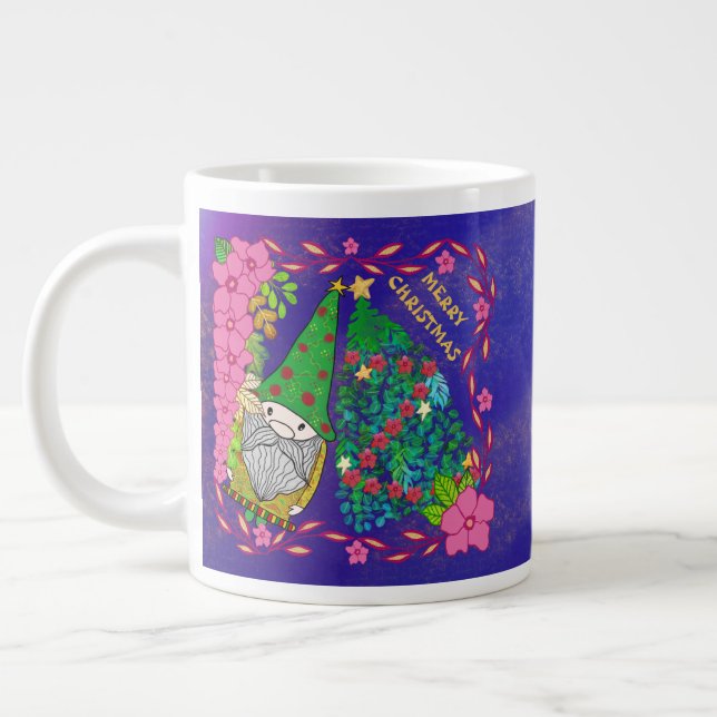 PERSONALISIERTE MERRY CHRISTMAS MIT GNOME XMAS TRE Jumbo-Tasse (Links)