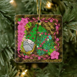 PERSONALISIERTE MERRY CHRISTMAS MIT GNOME XMAS TRE KERAMIKORNAMENT