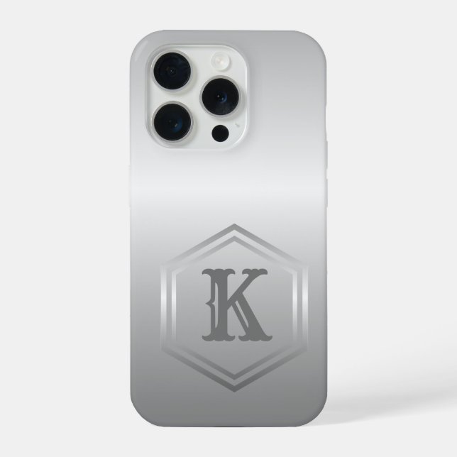Personalisierte Metallic Silber Monogramm iPhone 15 Pro Hülle (Rückseite)