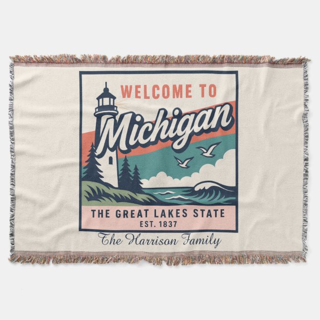 Personalisierte Michigan-Wurfdecke Decke (Vorderseite)