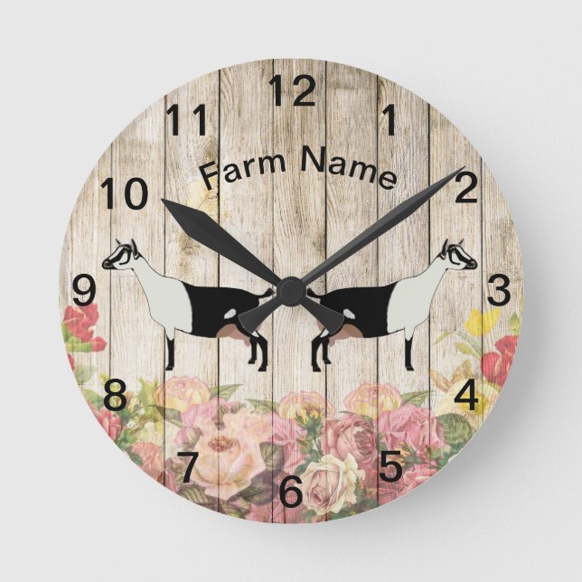 Personalisierte Milchziegenfarm Runde Wanduhr (Vorderseite)