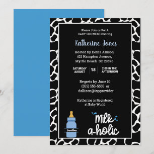 Personalisierte Milkaholic Cowprint Baby Boy Dusch Einladung