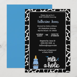 Personalisierte Milkaholic Cowprint Baby Boy Dusch Einladung