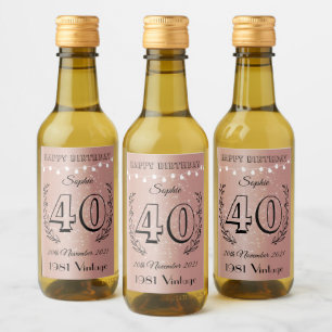 Personalisierte Mini-Weinflaschen-Etiketten zum 40 Weinetikett