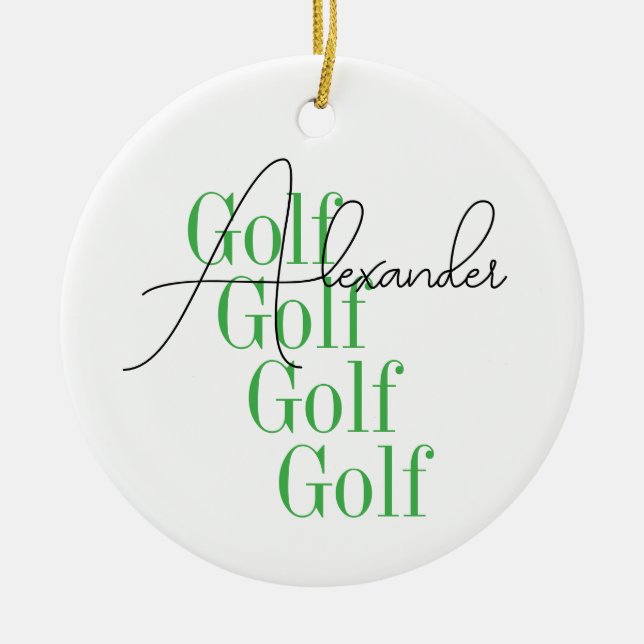 Personalisierte Minimal-Golf-Typografie Keramik Ornament (Vorne)