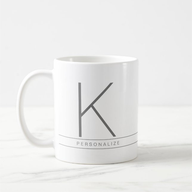 Personalisierte Minimal Moderne Grau-Weiße Monogra Kaffeetasse (Links)