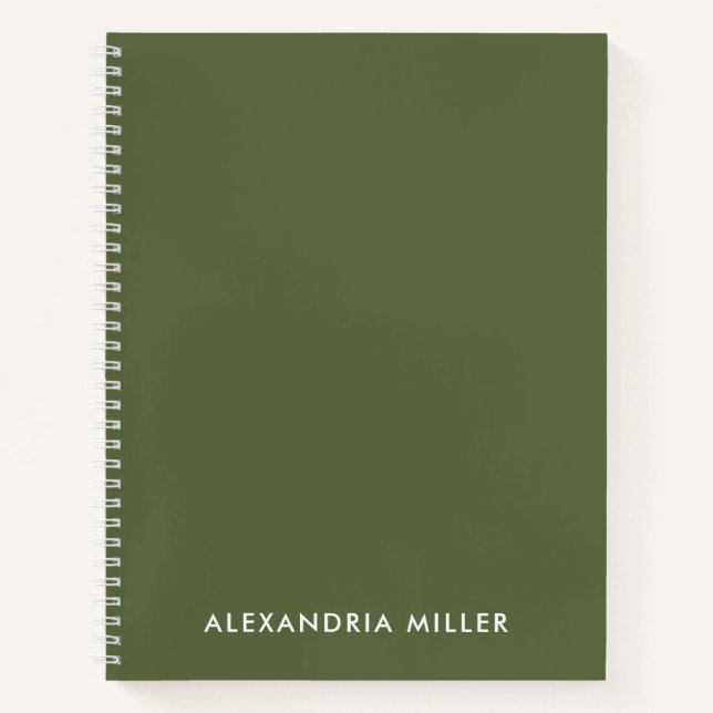 Personalisierte Minimal Olive Monogram Spiral Notizbuch (Vorderseite)