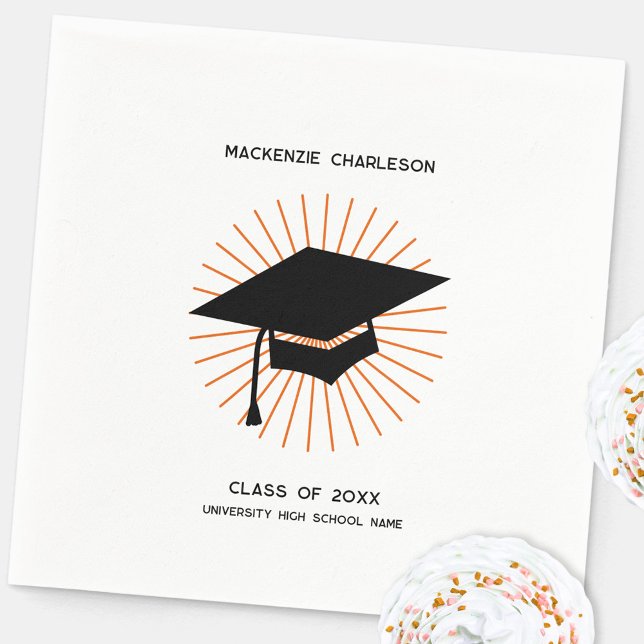 Personalisierte minimalistische Abschluss-Cap-Part Serviette (Modern graduation party mortarboard cap personalized party napkin)