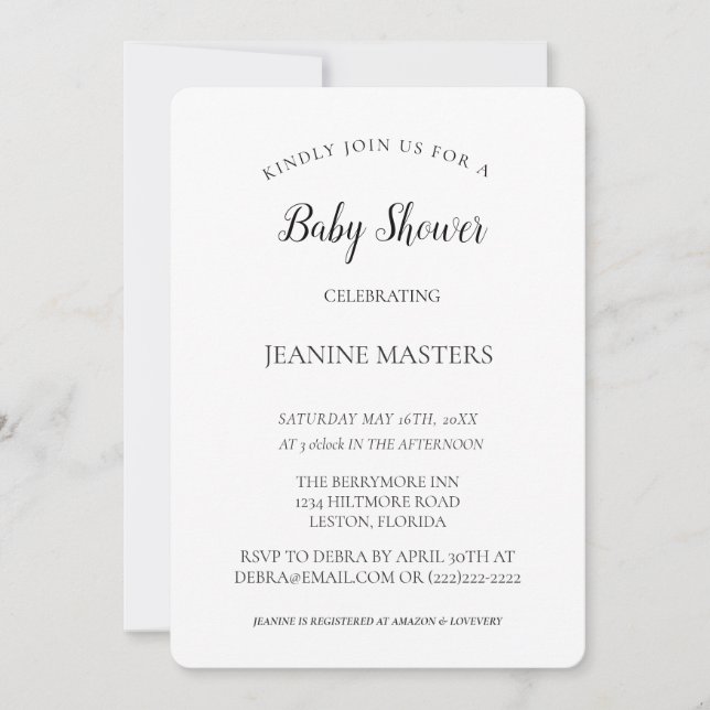 Personalisierte Minimalistische B&W Babydusche Einladung (Vorderseite)