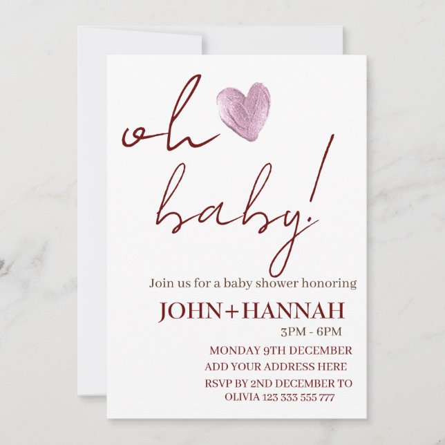 Personalisierte Minimalistische Babydusche Einladung (Vorderseite)