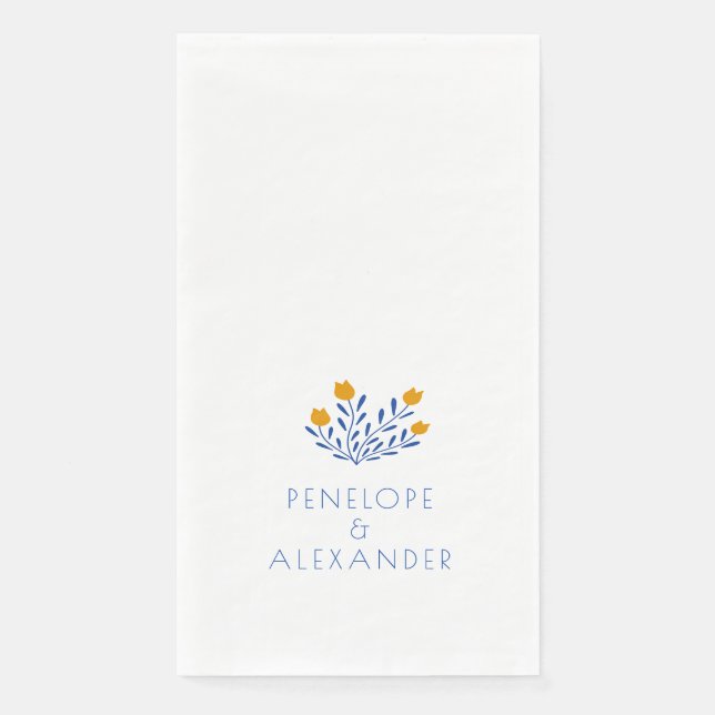 Personalisierte Minimalistische Blaugelbe Blume Ho Serviette (Vorderseite)