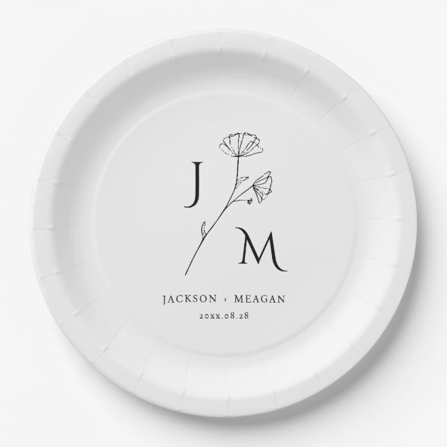 Personalisierte Minimalistische Monogramm-Papierpl Pappteller (Vorderseite)