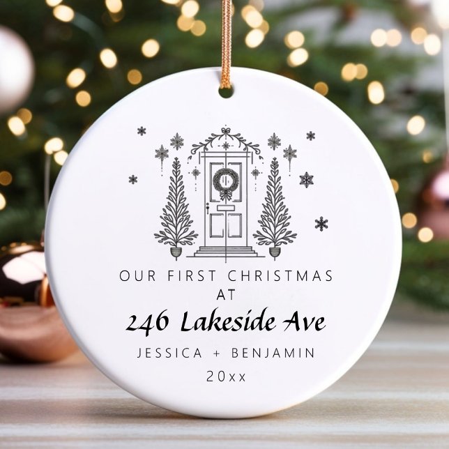 Personalisierte Minimalistische Neue Zuhause Weihn Keramik Ornament (Personalized Minimalist New Home Christmas Ceramic Ornament)