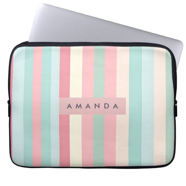 Personalisierte minimalistische Pastellstreifen Laptopschutzhülle (Vorderseite)