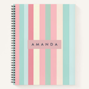 Personalisierte minimalistische Pastellstreifen Notizbuch