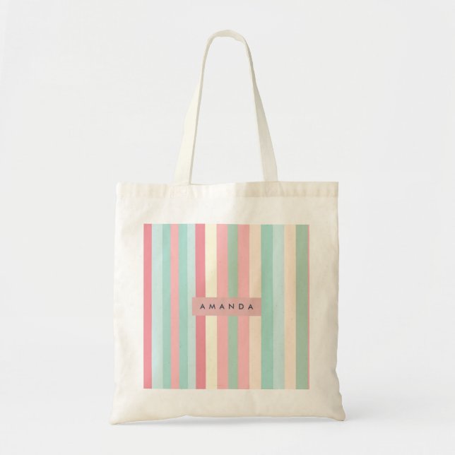 Personalisierte minimalistische Pastellstreifen Tragetasche (Vorne)